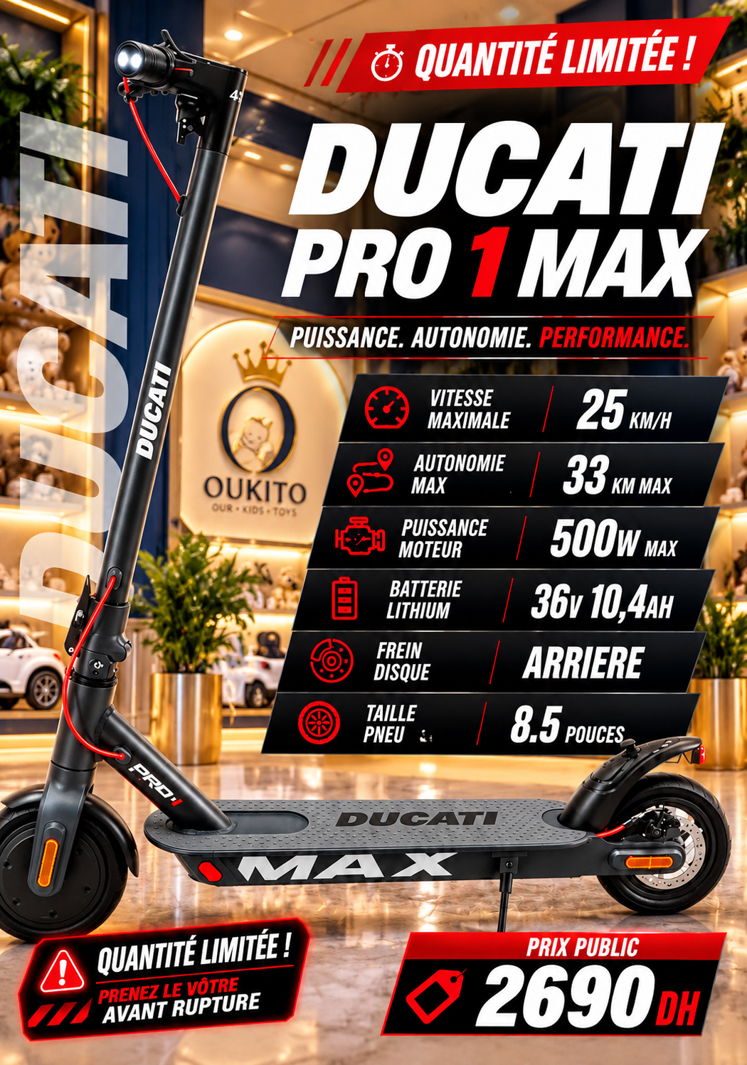 Trottinette Électrique DUCATI PRO 1 MAX 500W – 25 km/h