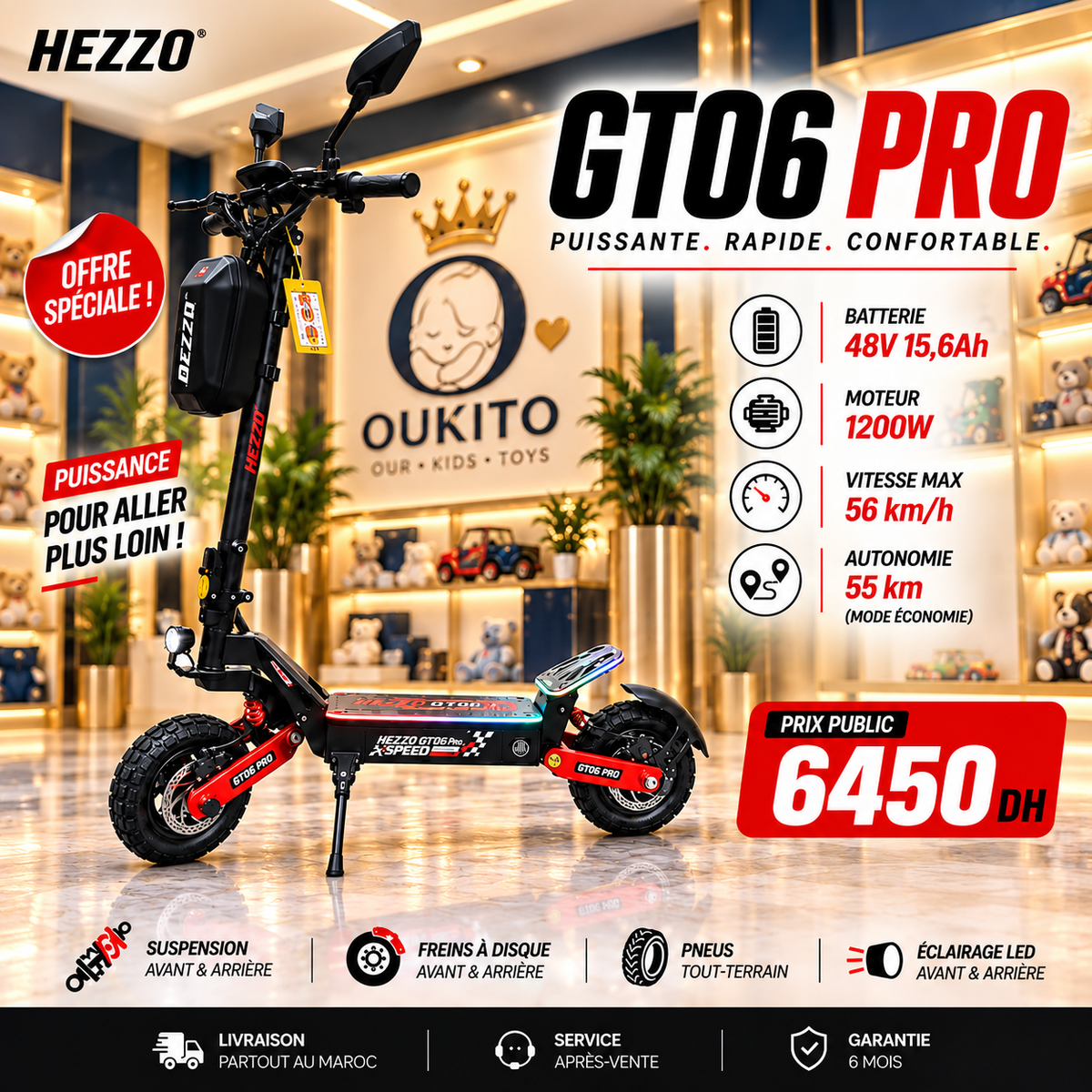 Trottinette Électrique HEZZO GT06 PRO 1200W – 56 km/h