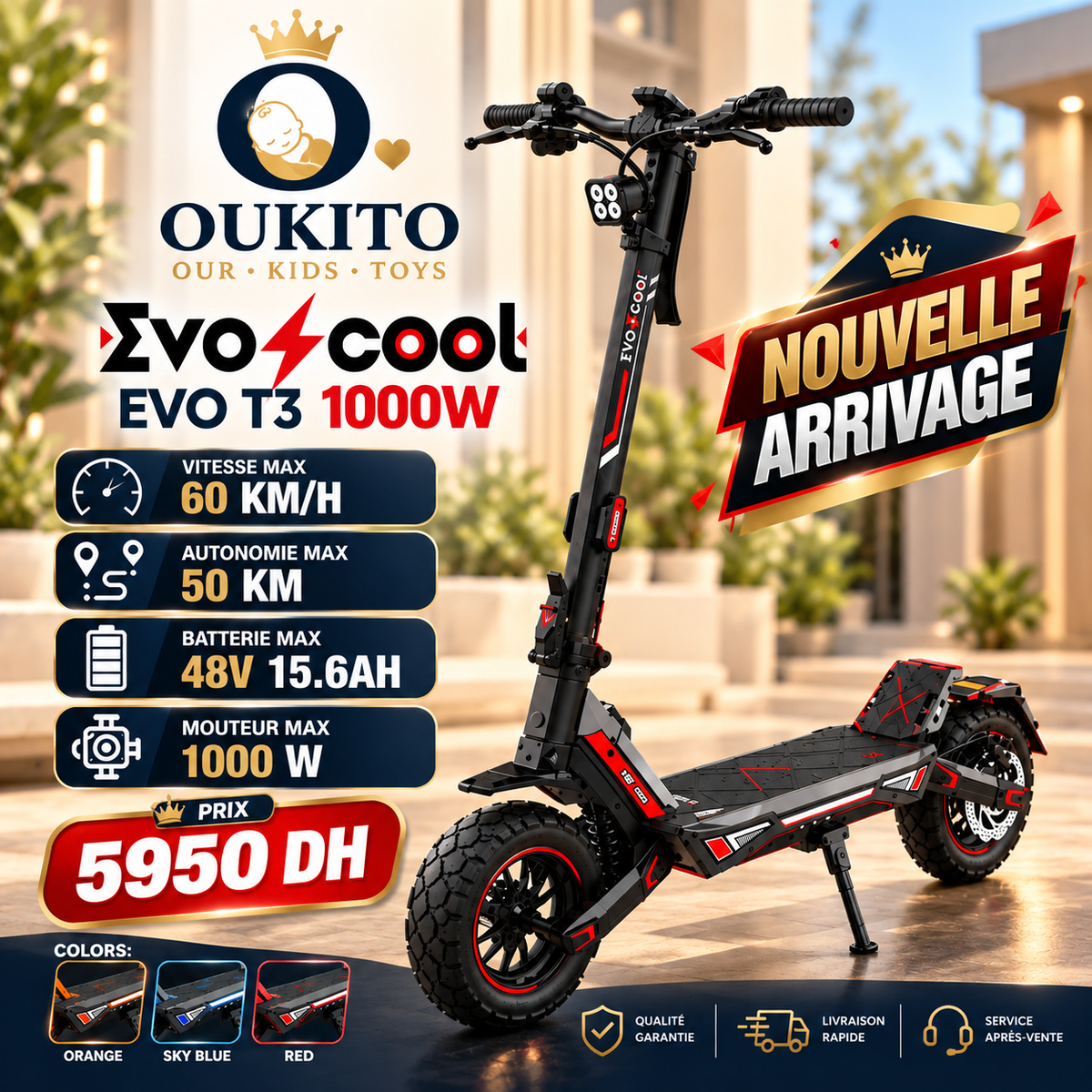 Trottinette Électrique EVOCOOL EVO T3 1000W – 60 km/h