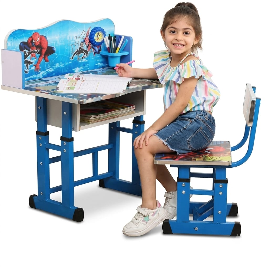 Bureau Enfant avec Chaise Réglable – Table d’Étude et Rangement
