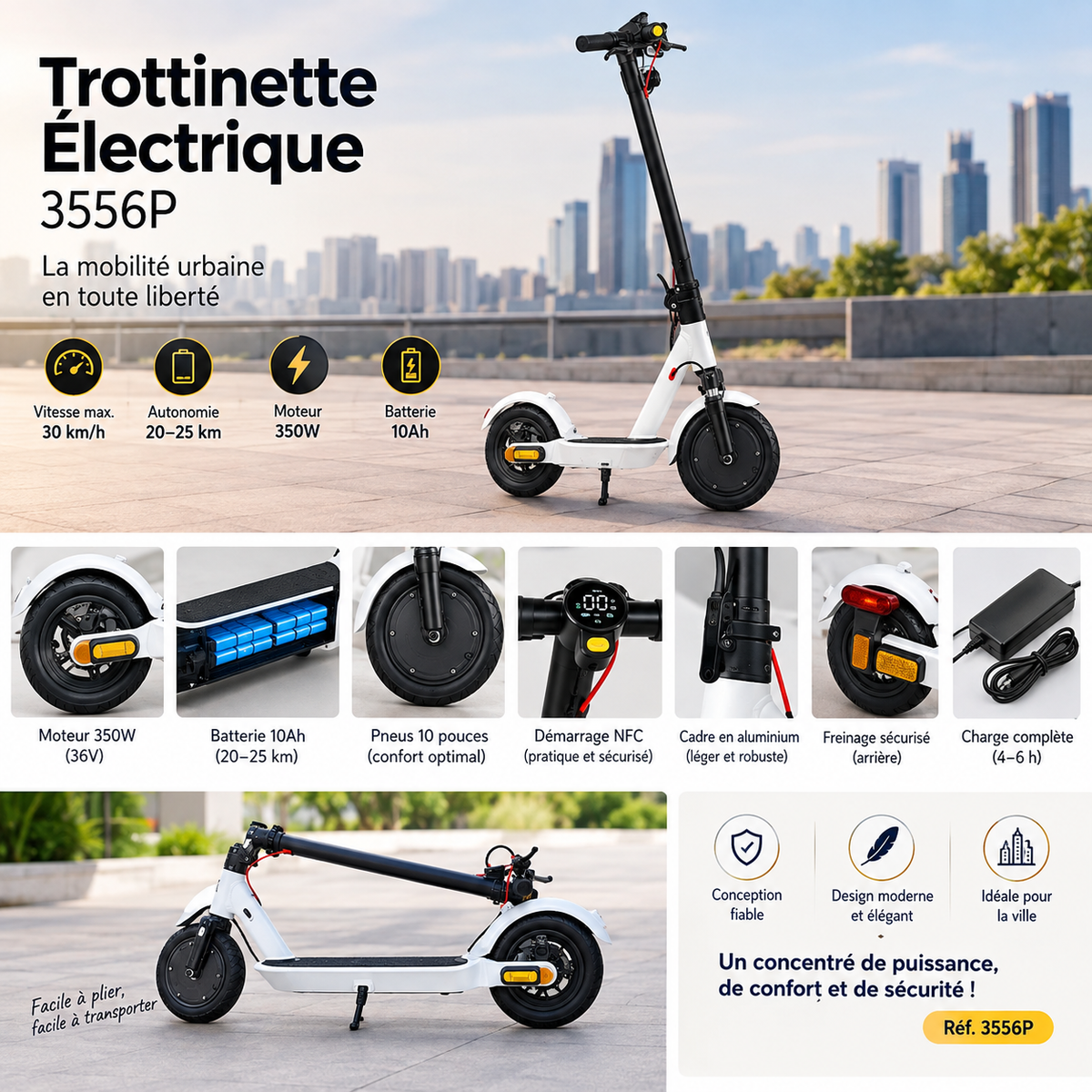 Trottinette Électrique 3556P – 36V 350W, 10Ah