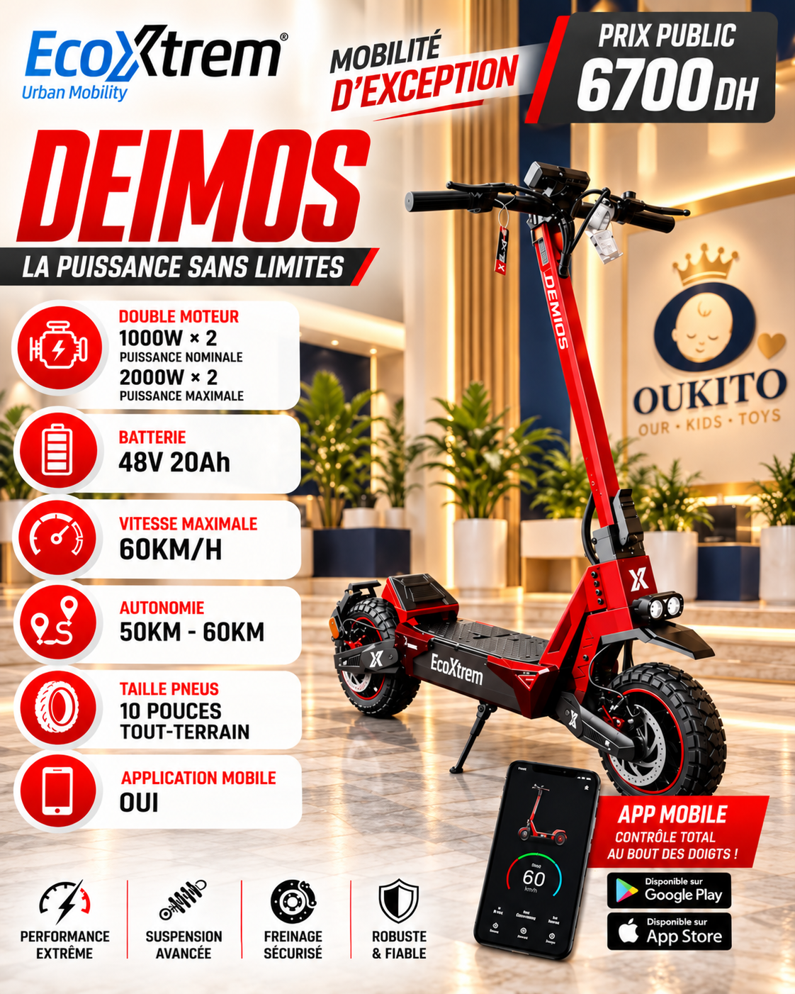 Trottinette Électrique ECOXTREM DEIMOS Double Moteur 2000W