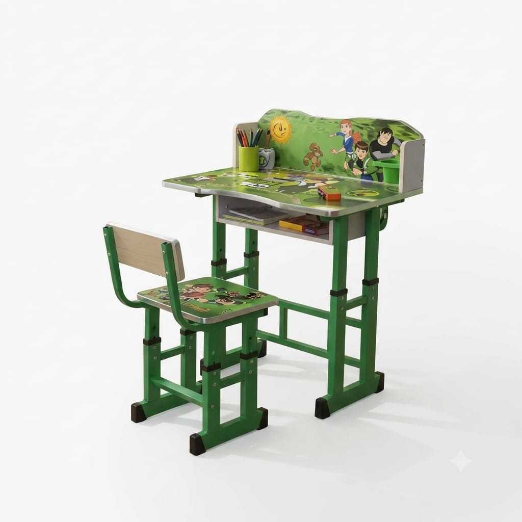 Bureau Enfant avec Chaise Réglable – Table d’Étude et Rangement