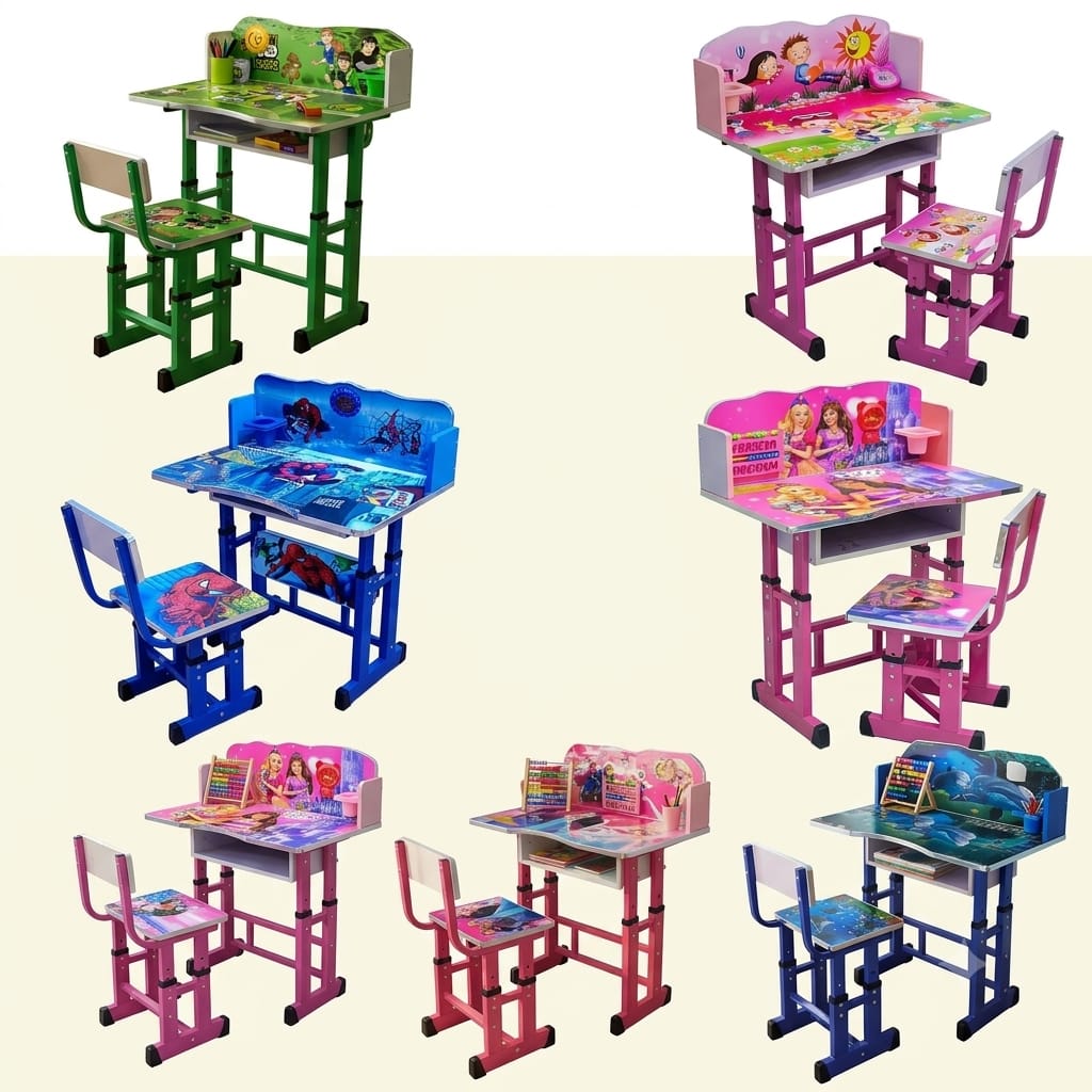 Bureau Enfant avec Chaise Réglable – Table d’Étude et Rangement