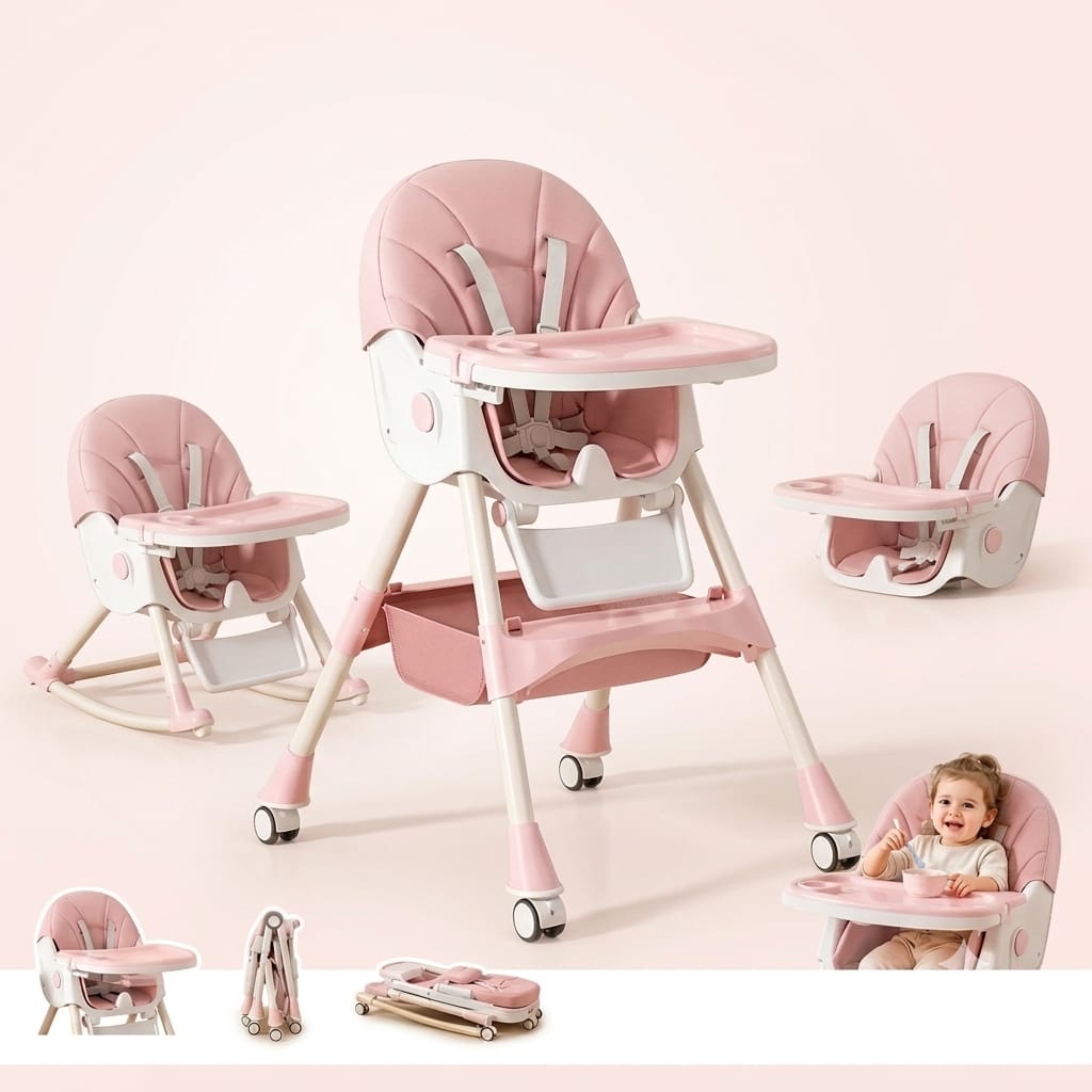 Chaise Haute Bébé Confortable avec Plateau et Roulettes