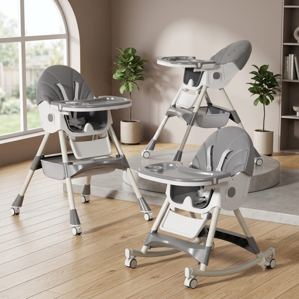 Chaise Haute Bébé Confortable avec Plateau et Roulettes