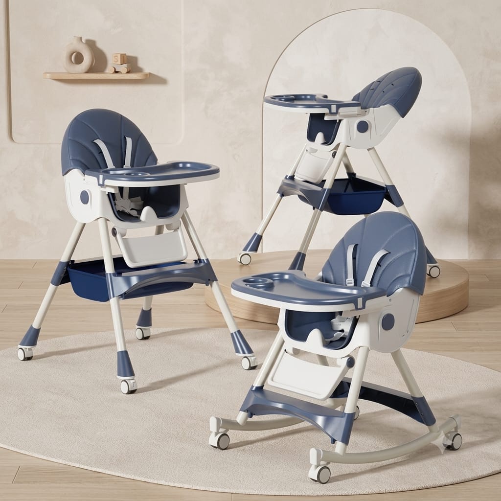 Chaise Haute Bébé Confortable avec Plateau et Roulettes