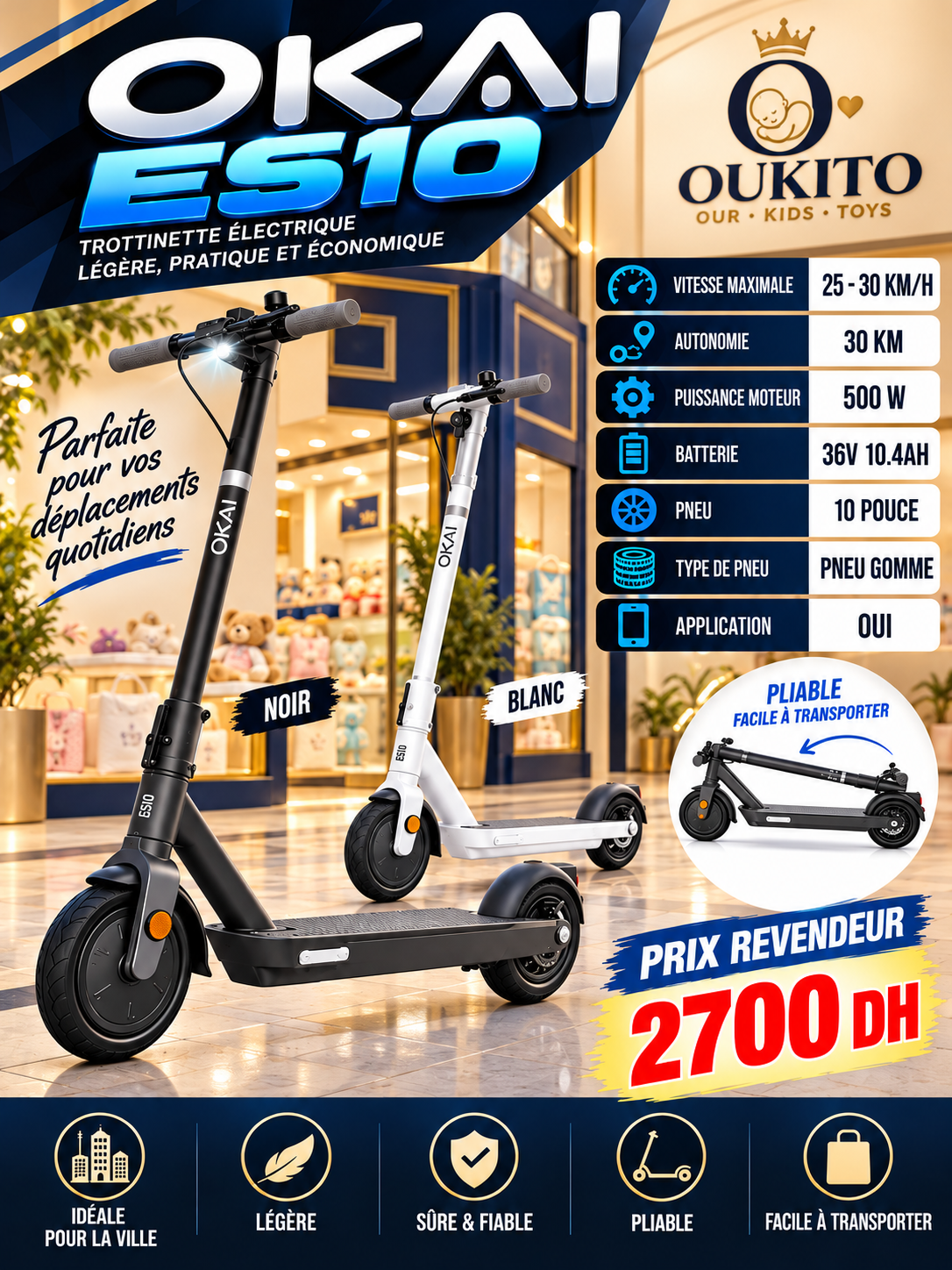 Trottinette Électrique OKAI ES10 500W – Autonomie 30 km